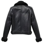 Women’s Black B3 Sherpa-Collar Classy Winter Cowhide Leather Jacket